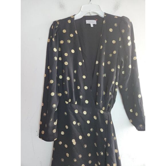 Paris Atelier & Other Stories Black w/Gold Coin Print Wrap Dress size US 8/US 40 - Picture 9 of 12
